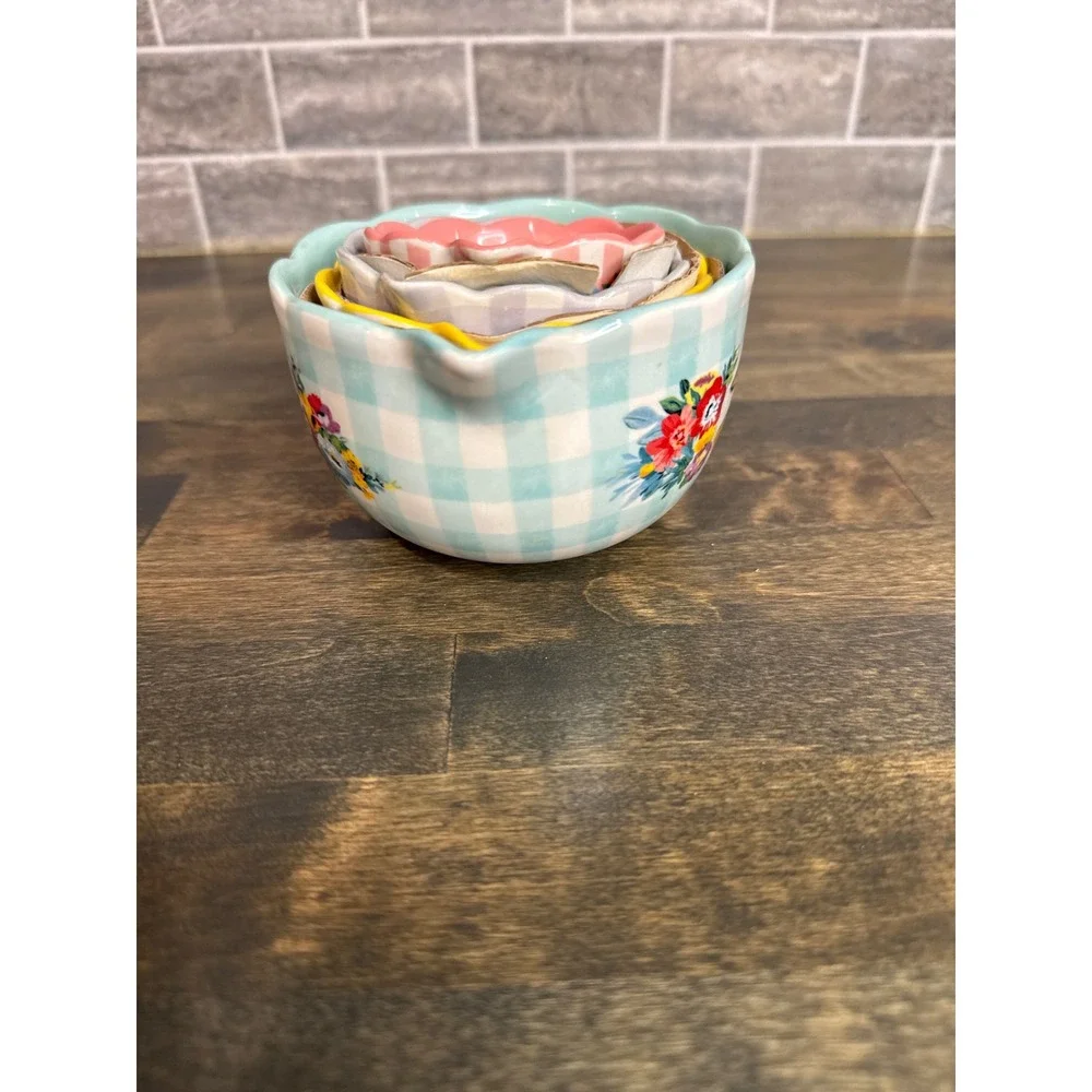 Pioneer Woman Stoneware Nesting Measuring Cup Set 4 Piece Floral‎ Farmhouse NWOT